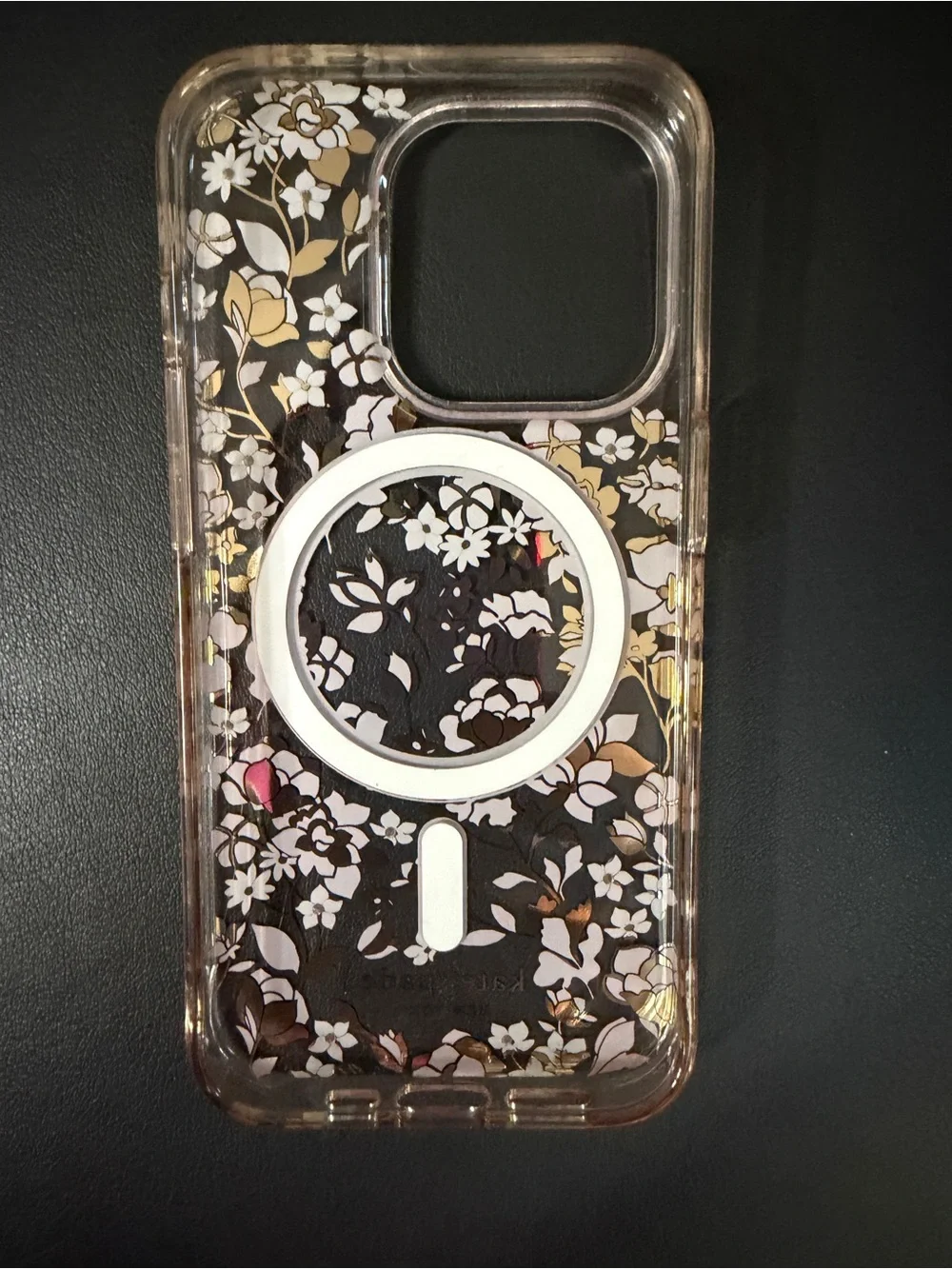 iPhone 15 Pro, Kate Spade, Floral Pink MagSafe-Compatible Clear Phone Case